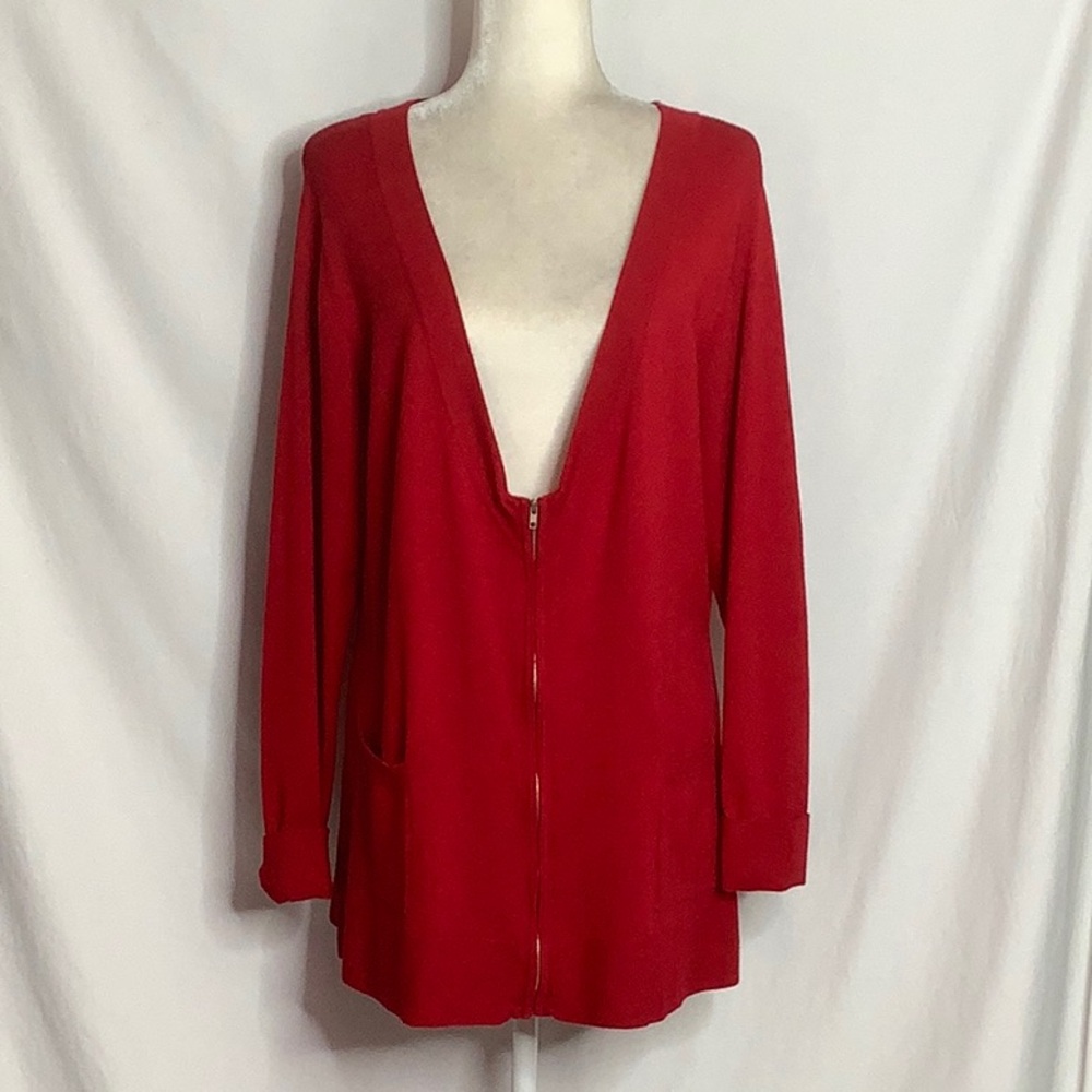 AGB Women's Vibrant Red Zip Up Cardigan Sweater Size XL